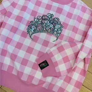 Wicked and Queen of Sparkles Glinda Pink Checkered Sweater with Crown Design